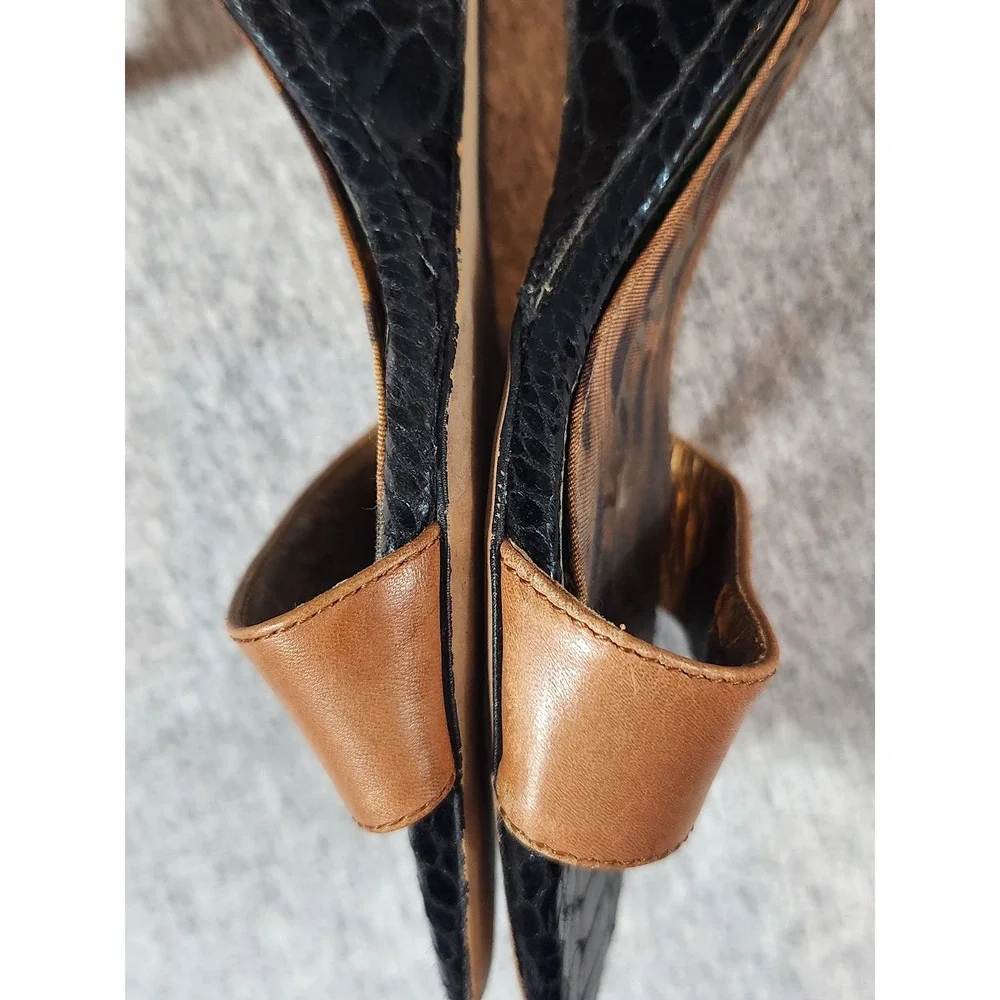 Sam Edelman Sophie Wedge Sandals Womens 7.5 Black Tan Leather Mixed Texture